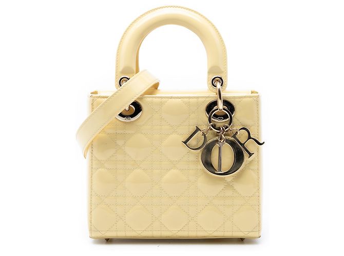 Lady Dior Small Cannage en charol amarillo