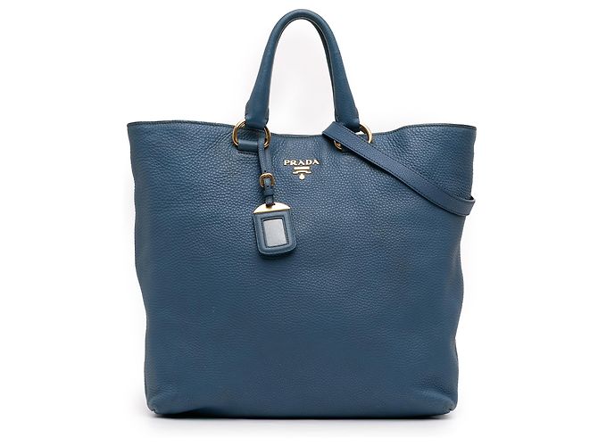 Tote convertible ouvert en Vitello Daino bleu Prada