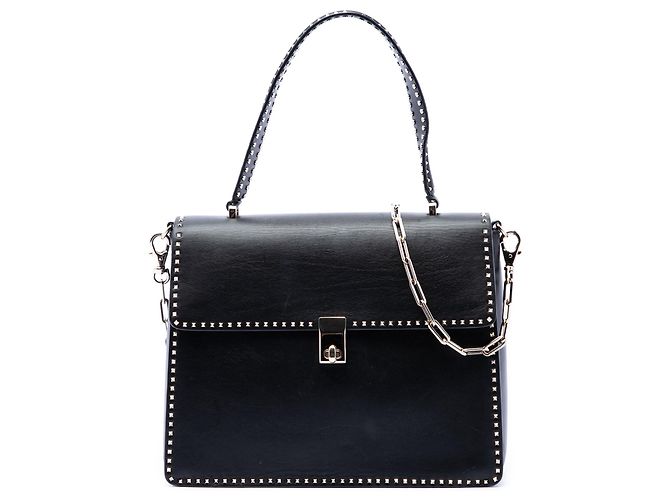 Bolsa de mão Valentino em couro preto com Rockstud
