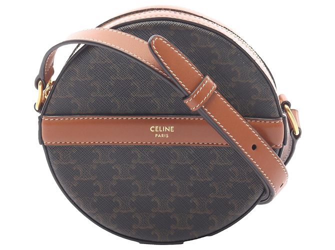 Céline Borsa rotonda Celine Triomphe in tela rivestita marrone con tracolla Marrone scuro