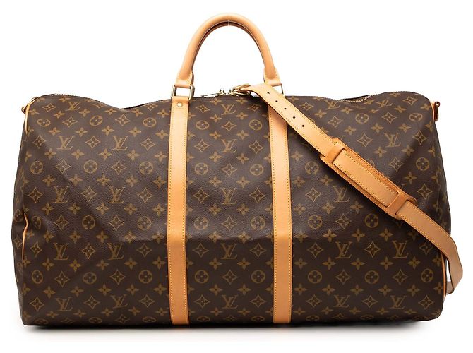 Louis Vuitton Marrón Monogram Keepall Bandouliere 60 Castaño