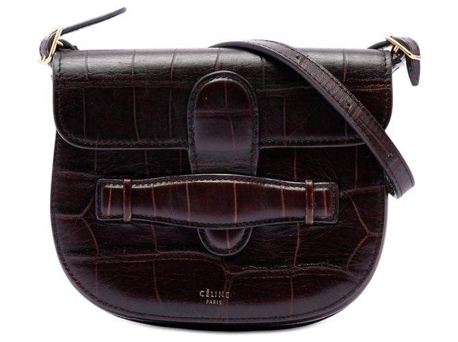 Céline Celine Bolsa transversal simétrica em couro de vitelo estampado marrom Mini Castanho escuro