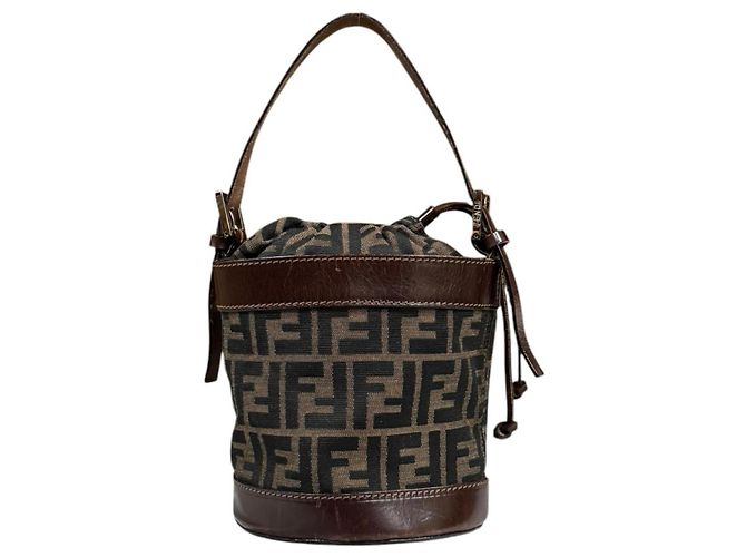 Borsa a secchiello Fendi Zucca Marrone Nero