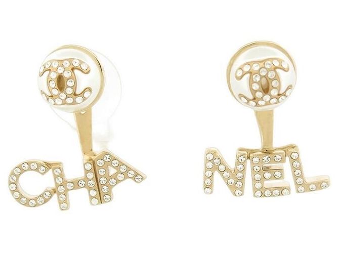 NUOVI ORECCHINI PENDENTI CHANEL LOGO CC E STRASS D'oro