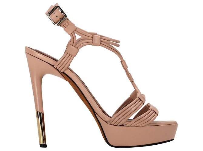 Givenchy T-Strap Platform Sandals in Beige Leather