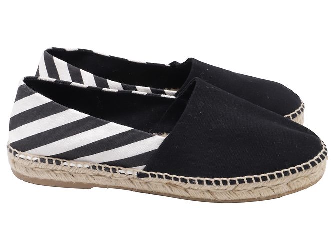 Off White Espadrilles slip-on listradas Off-White em lona preta Preto