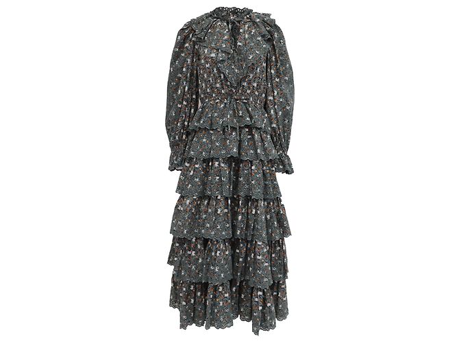 Ulla Johnson Odile Rüschen-Midikleid aus Baumwolle in Olive Grün Olivgrün