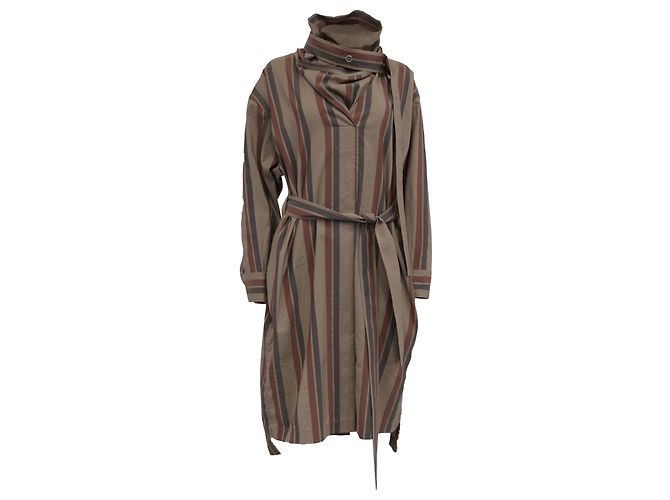 Acne Studios Gestreiftes Midi-Hemdkleid mit Gürtel aus mehrfarbiger Wolle Mehrfarben