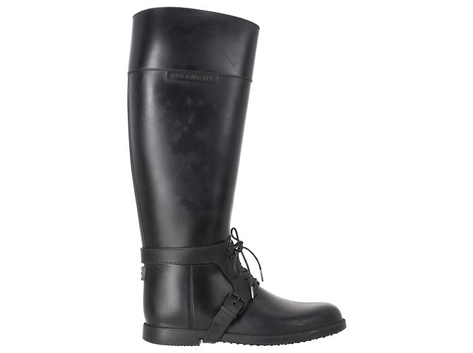 Stivali da pioggia alti con lacci Givenchy in gomma nera Nero