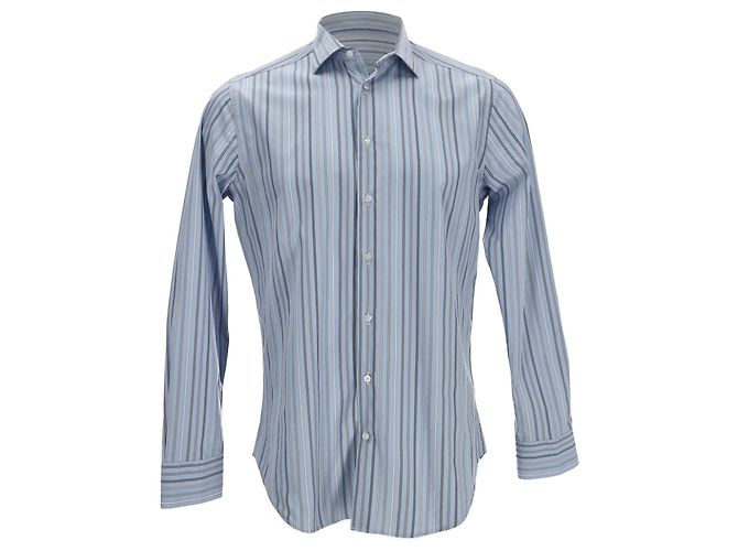 Etro Gestreiftes Button-Down-Hemd aus hellblauer Baumwolle