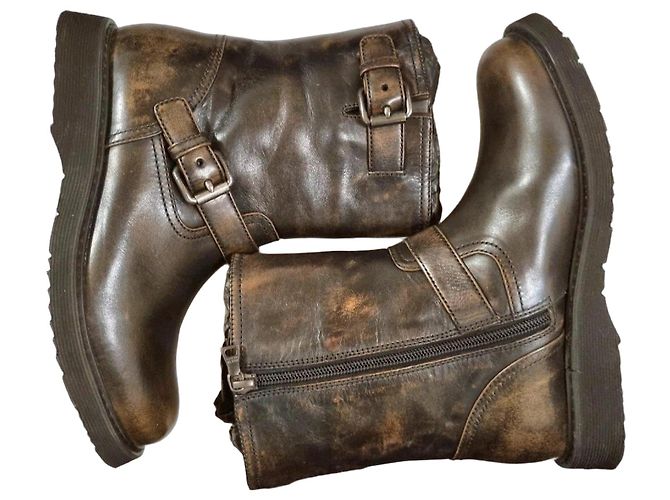 Prada Leather Biker Engineer Boots Brown Size 35
