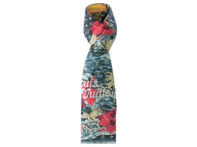 Louis Vuitton Écharpe en coton "Surf's Up" Blanc Rouge Bleu Vert