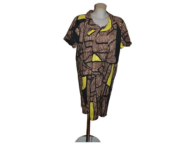 Vestido de algodón Max Mara estampado abstracto Castaño Negro Amarillo