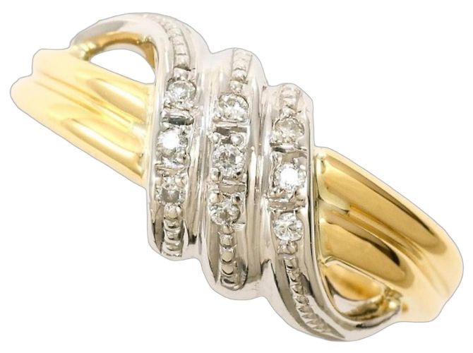 Autre Marque 18K Gelbgold- und Platin-Diamantring Golden