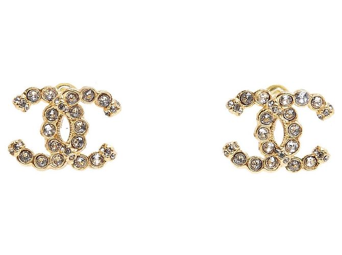 Chanel 2021 Orecchini a Lobo CC Large Dorati e Cristalli D'oro