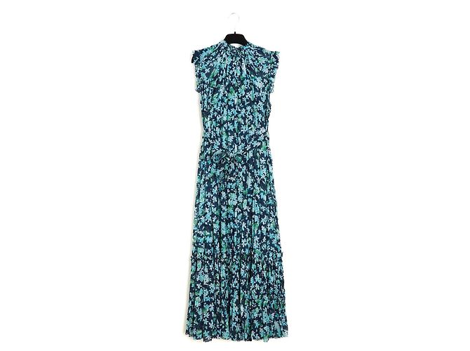 Zimmermann Abito Lungo in Seta con Stampa Floreale Bianco Blu Verde Blu scuro