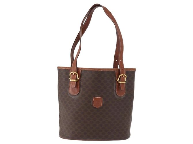 Céline Celine Vintage Macadam Canvas and Leather Brown