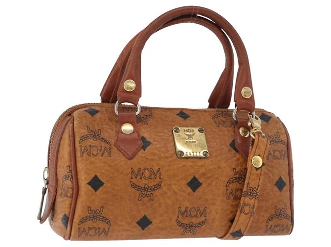 Borsa Mini Boston MCM Logogram Vicetos in PVC 2way Marrone Oro Auth 179932 D'oro