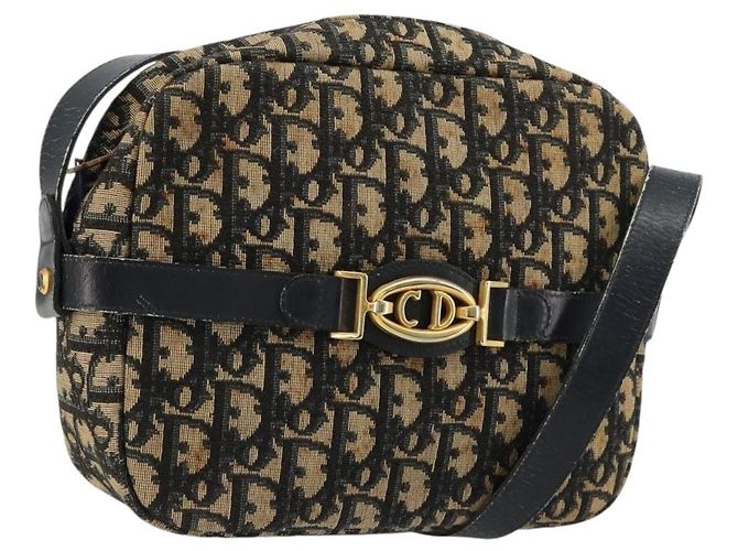 Borsa a tracolla Christian Dior Trotter Canvas Blu Navy Oro Auth 165280 D'oro