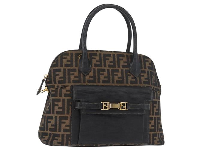 Borsa a mano FENDI Zucca Canvas Nero Marrone Auth 179721A