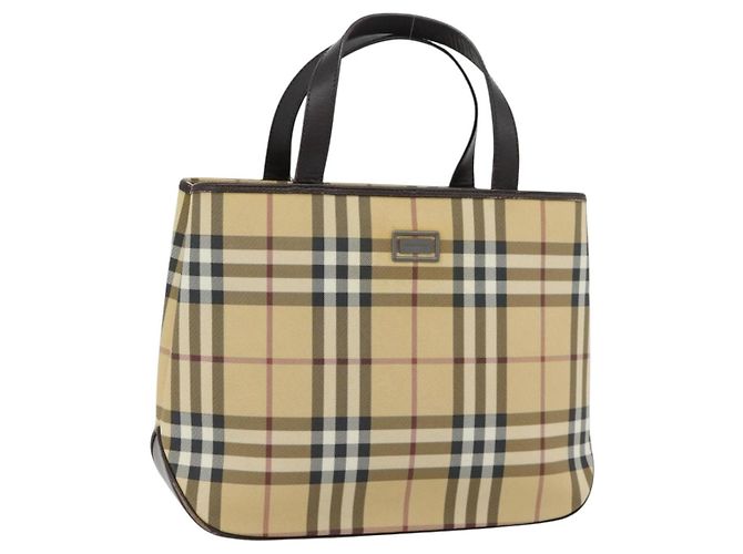 BURBERRY Nova Check Handtasche PVC Beige Auth bs35282