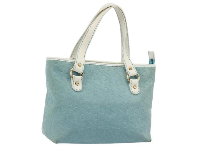 Céline CELINE C Macadam Canvas Handtasche Hellblau Gold Authentisch 181177 Golden
