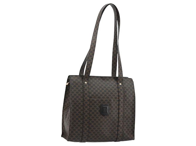 Céline Bolsa Tote CELINE Macadam em lona PVC e couro preto e dourado Auth 180495A