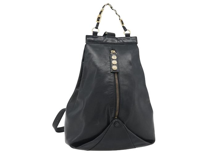 Gianni Versace Backpack Leather Black Gold Auth BA12927 Golden