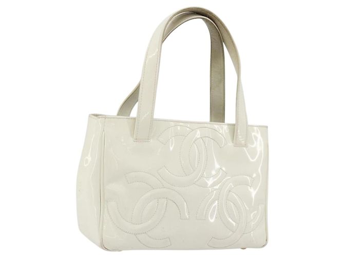 CHANEL Triple Coco Handtasche Lackleder Weiß CC Authentisch 180698