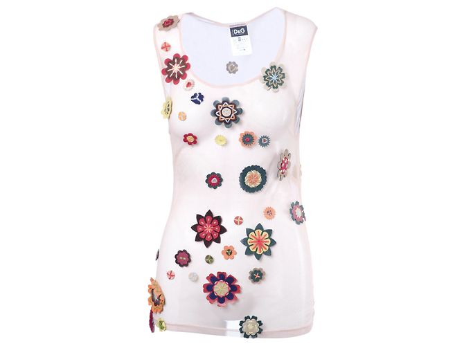 Top in mesh trasparente con applicazioni floreali Dolce & Gabbana Y2K