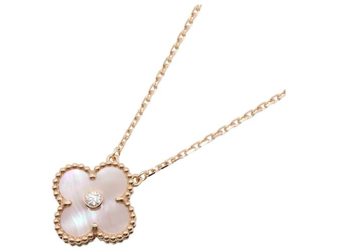 Van Cleef & Arpels Vintage Alhamb Pink Mother-of-Pearl Necklace Golden 