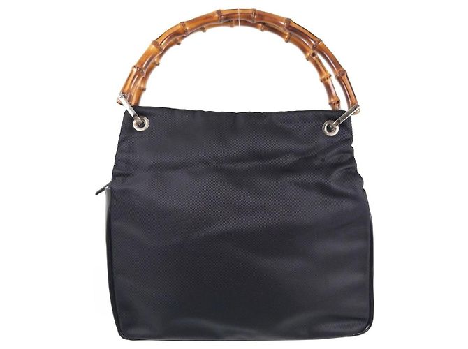 Gucci Borsa a tracolla in nylon con manico in bambù Nero