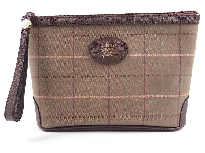 Burberry Nova Check Leather Trim Pouch Brown