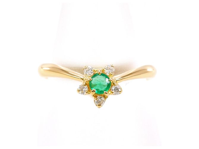 Autre Marque 18K Gelbgold-Ring mit Smaragd und Diamant Golden