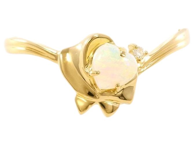 Autre Marque 18K Yellow Gold Band Ring with Opal and Diamond Golden
