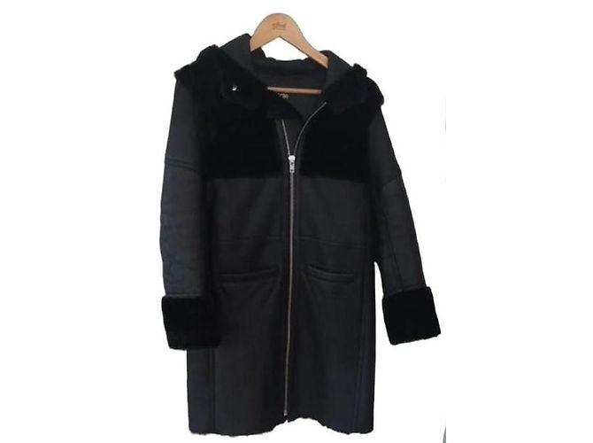 Giacca Maje in pelle e finta pelliccia nera Nero