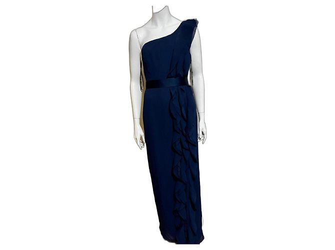 Vera Wang Regency One-Shoulder-Rüschenkleid - Navy Blau Dunkelblau