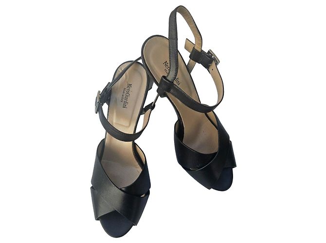 Autre Marque Nero Giardini Black Leather Strappy Platform Heels
