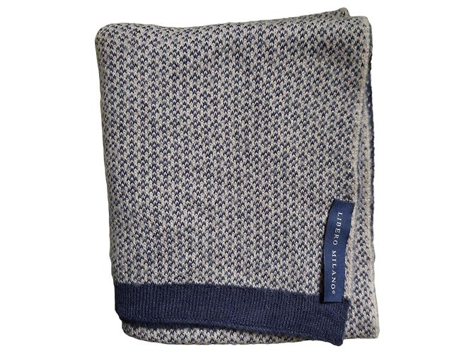 Autre Marque Libero Milano Houndstooth Wool Scarf Blue Grey