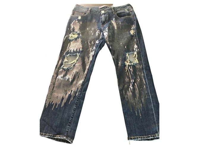 Guess Sequin Distressed Boyfriend Jeans Blue