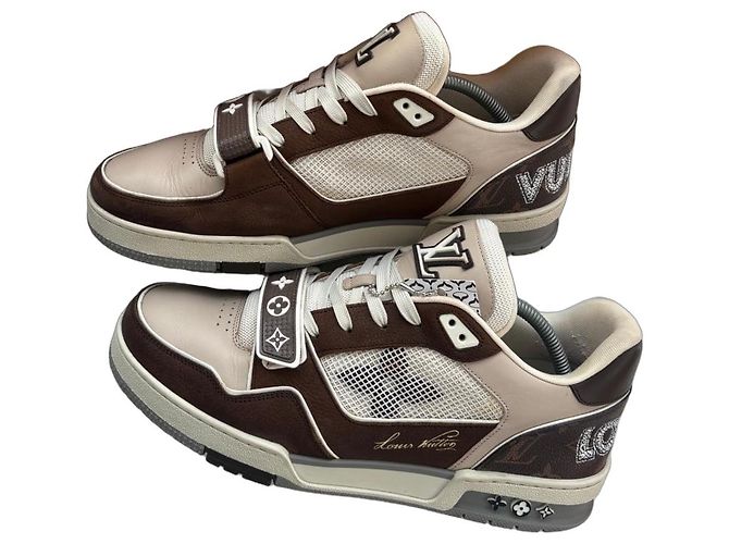 Louis Vuitton LV Trainer Leder-Sneaker Braun Creme Weiß Beige