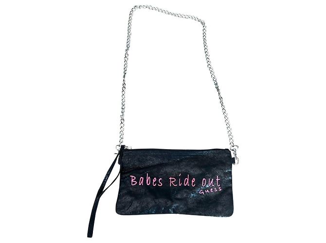 Guess Clutch Handtasche Schwarz Pink Silber Hardware