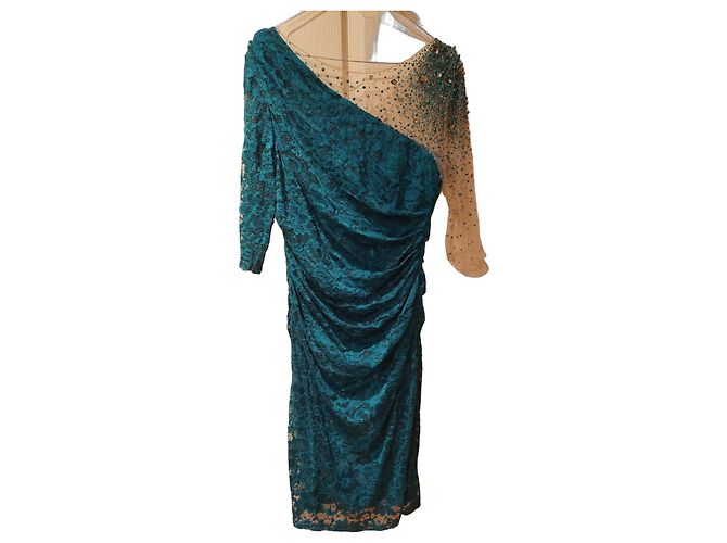 Autre Marque John Charles London einarmiges Kleid aus blaugrüner Spitze Dunkelgrün