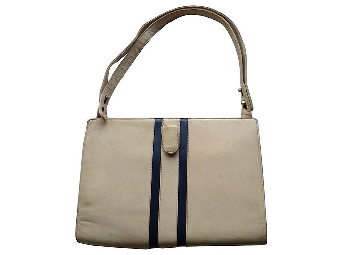 Autre Marque Bellesco Exclusive Bolsa de ombro em couro bege Azul escuro