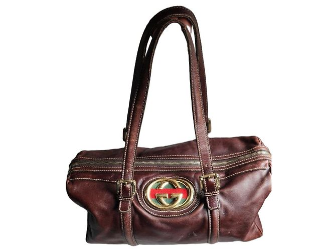 Bolsa bowling Gucci em couro marrom