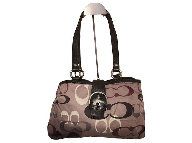 Sac à main Coach Signature Monogramme Noir Blanc Gris Bordeaux