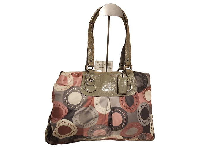 Coach Multicolored Circle Print Canvas Handbag Brown Pink Multiple colors Beige Grey