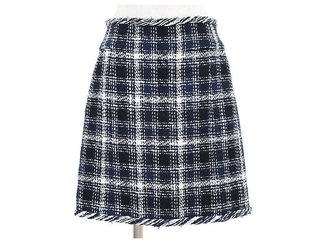 Timeless Chanel Tweed Karomuster Rock Schwarz Weiß Marineblau