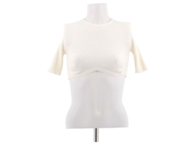 Autre Marque Top curto de malha canelada creme ANDRÉADAMO Branco