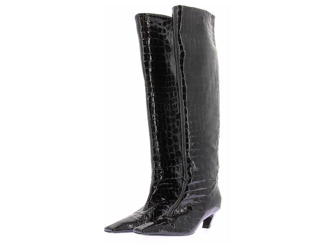 Khaite Botas de couro verniz com efeito croco Preto